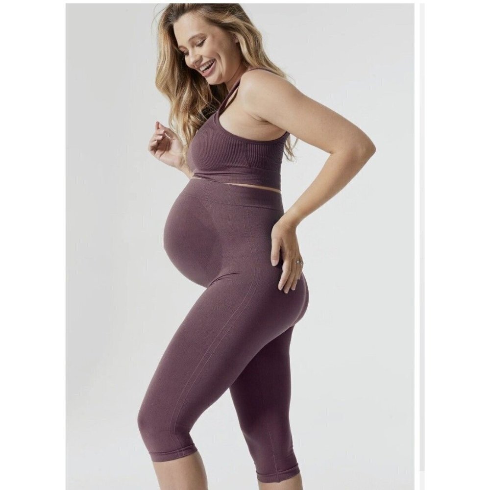 Blanqi Everyday Belly Support Crop Maternity Leggings Pink Mauve Purple Size L